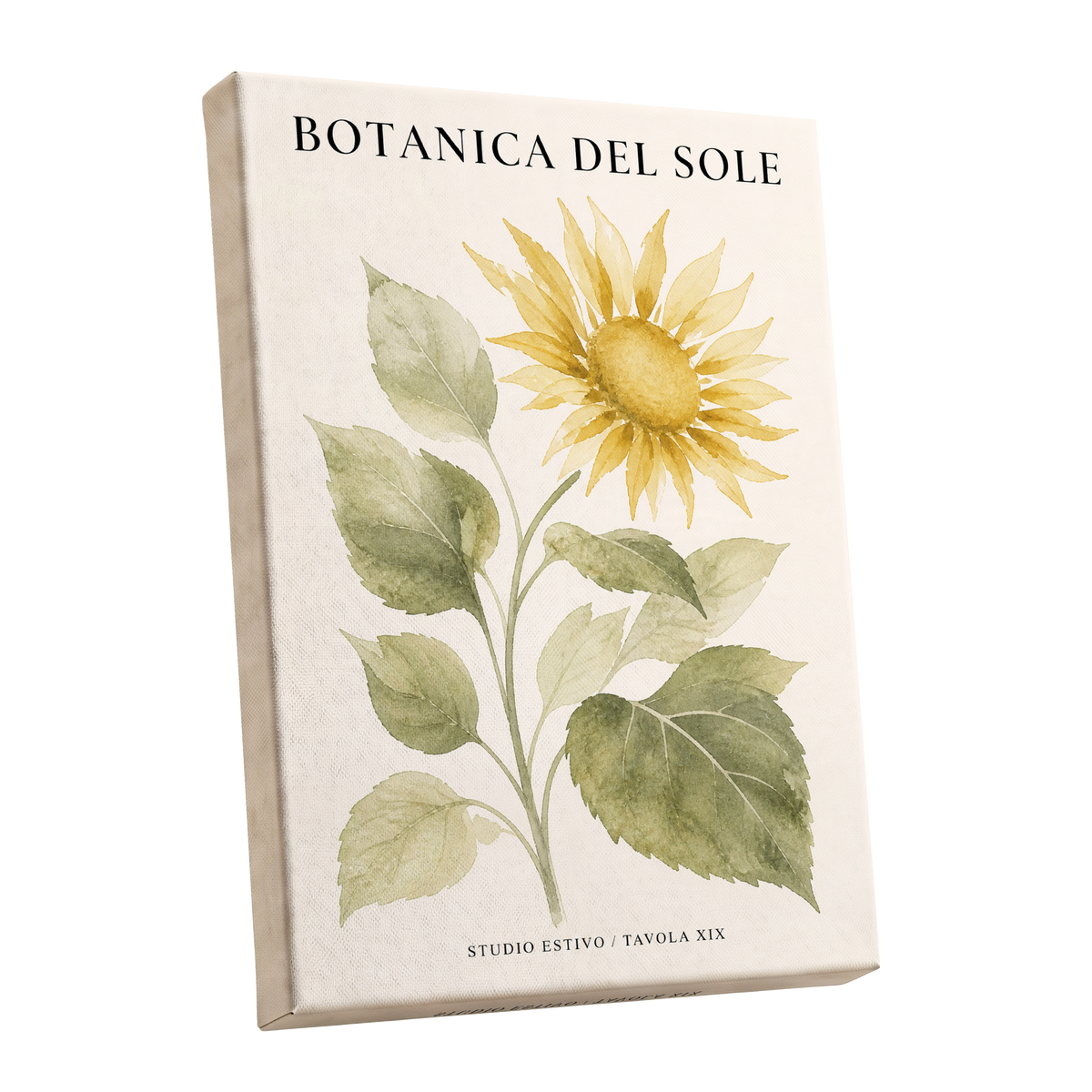 Sunlit Botanical, gold, green, beige floral wall art shown as a stretched canvas wall art