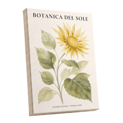 Sunlit Botanical, gold, green, beige floral wall art shown as a stretched canvas wall art