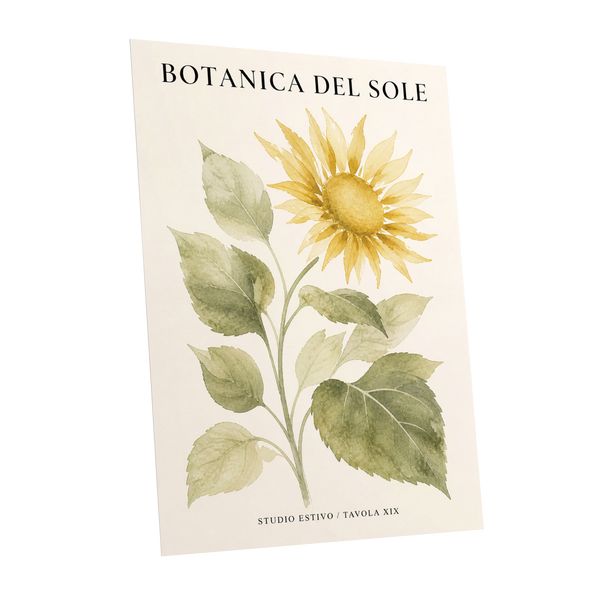 Sunlit Botanical, gold, green, beige floral wall art shown as a unframed poster wall art print