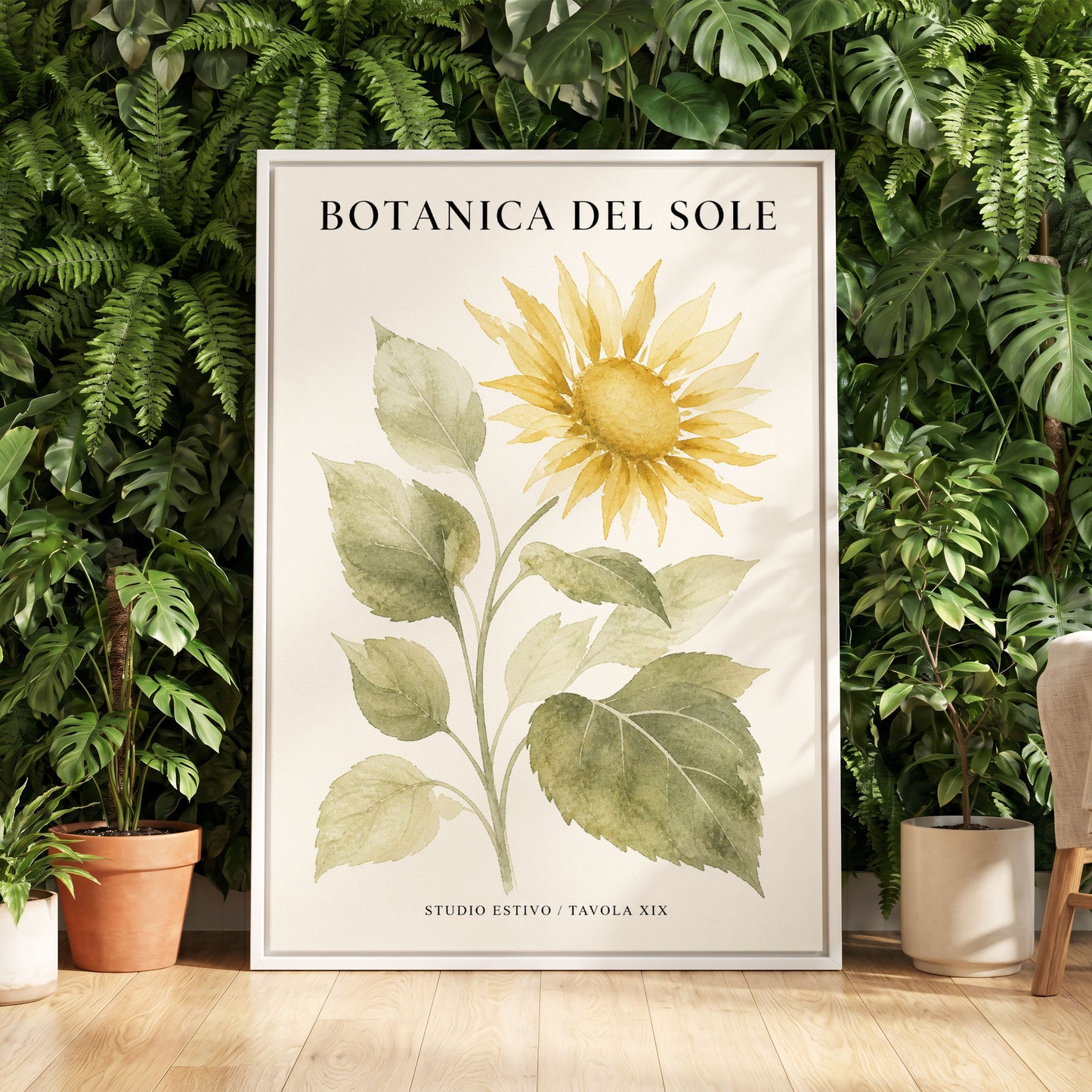 Sunlit Botanical, gold, green, beige floral wall art displayed in a styled interior, gallery view 5