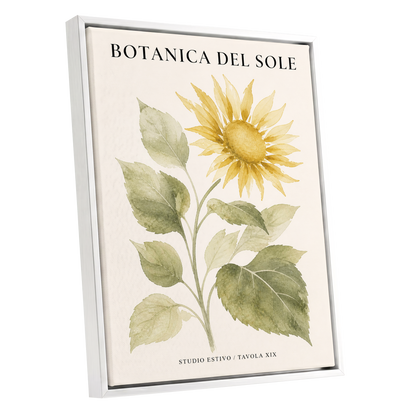 Sunlit Botanical, gold, green, beige floral wall art shown as a white framed canvas wall art