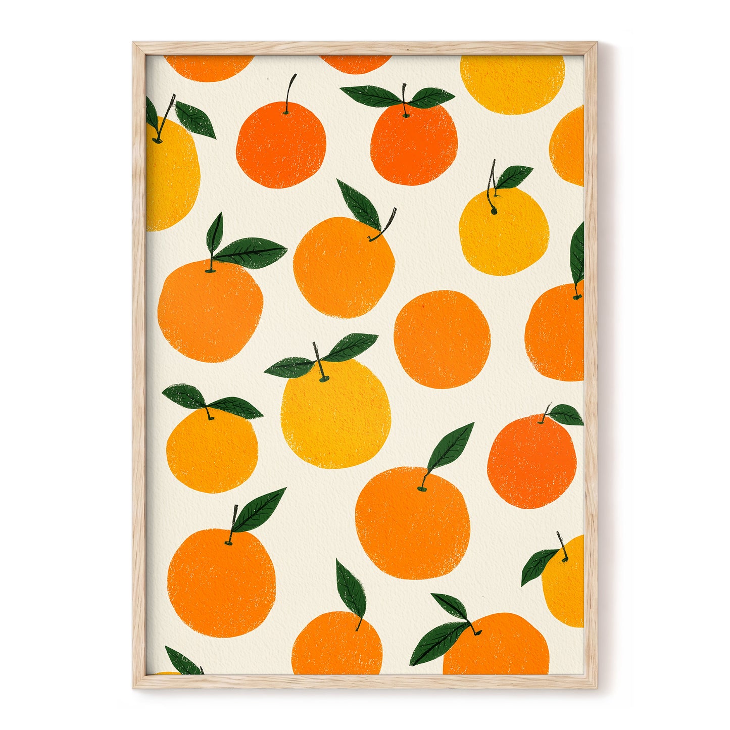 Sunlit Citrus Scatter, orange, yellow, green nature wall art, front artwork view