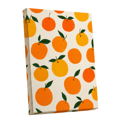 Sunlit Citrus Scatter, orange, yellow, green nature wall art shown as a stretched canvas wall art