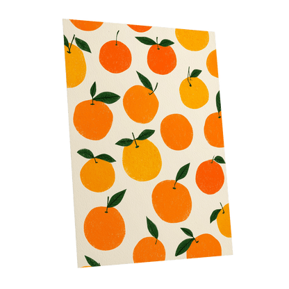 Sunlit Citrus Scatter, orange, yellow, green nature wall art shown as a unframed poster wall art print
