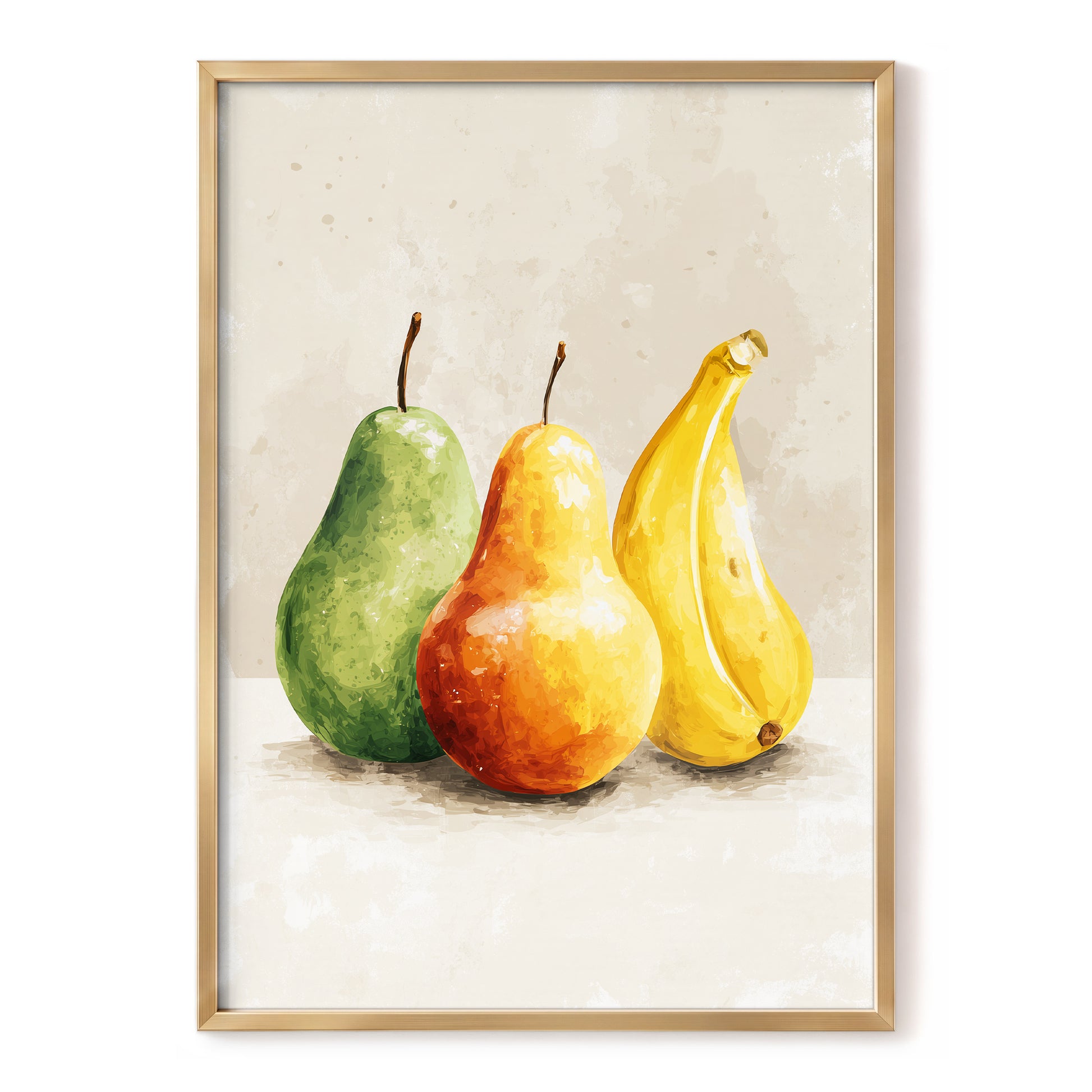 Sunlit Fruit Trio, green, beige, yellow nature wall art, front artwork view