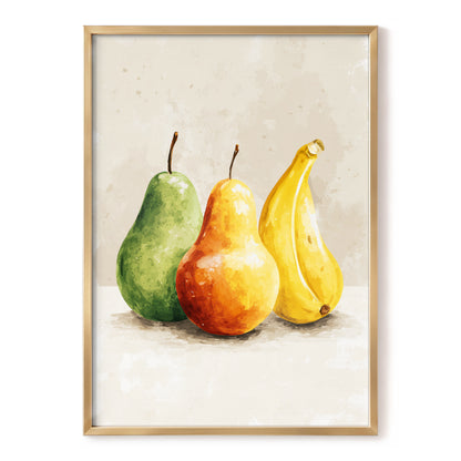 Sunlit Fruit Trio, green, beige, yellow nature wall art, front artwork view