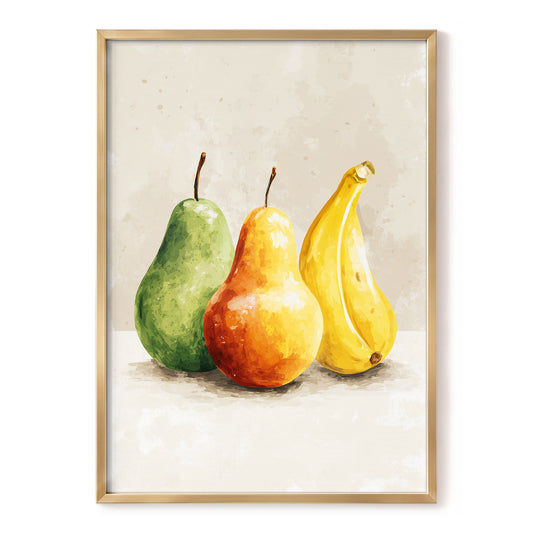 Sunlit Fruit Trio, green, beige, yellow nature wall art, front artwork view