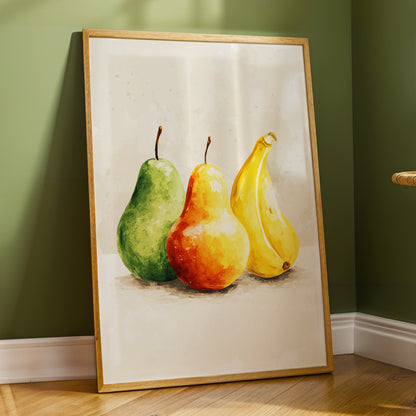 Sunlit Fruit Trio, green, beige, yellow nature wall art displayed in a styled interior, gallery view 2