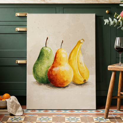 Sunlit Fruit Trio, green, beige, yellow nature wall art displayed in a styled interior, gallery view 3