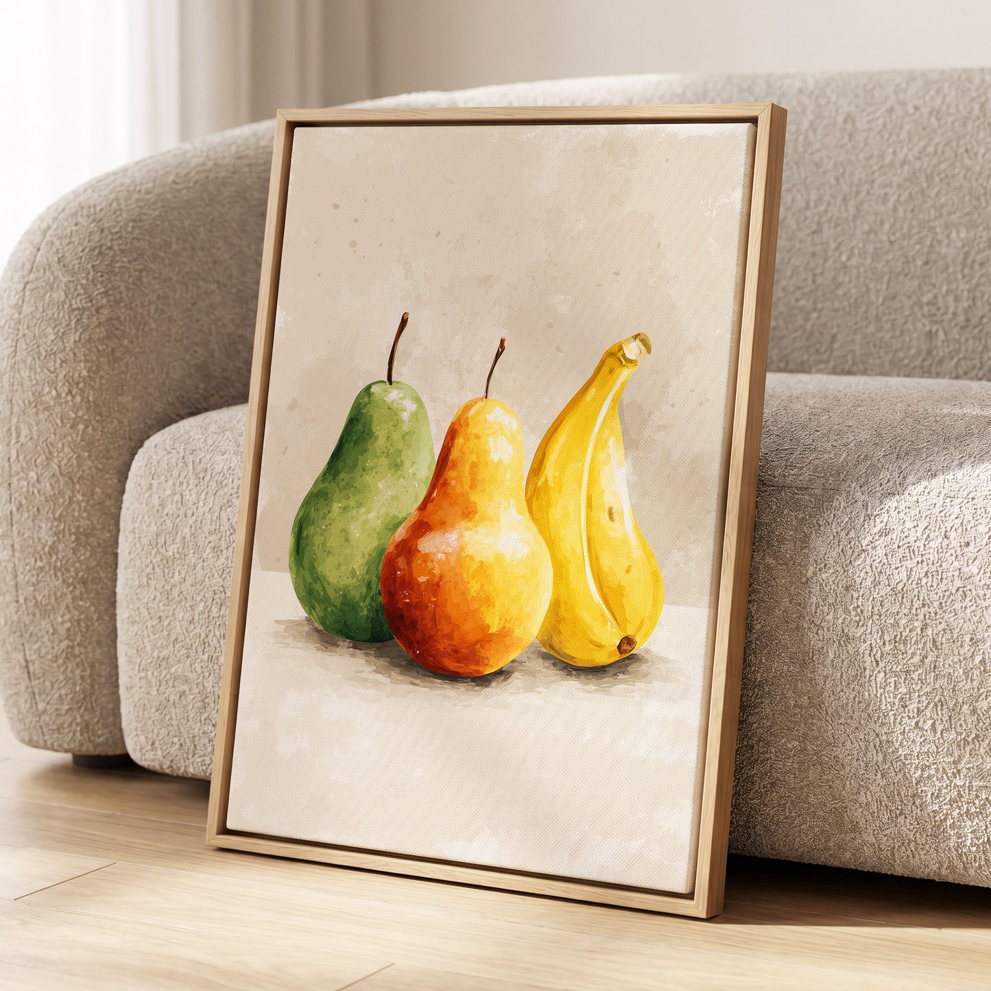 Sunlit Fruit Trio, green, beige, yellow nature wall art displayed in a styled interior, gallery view 8