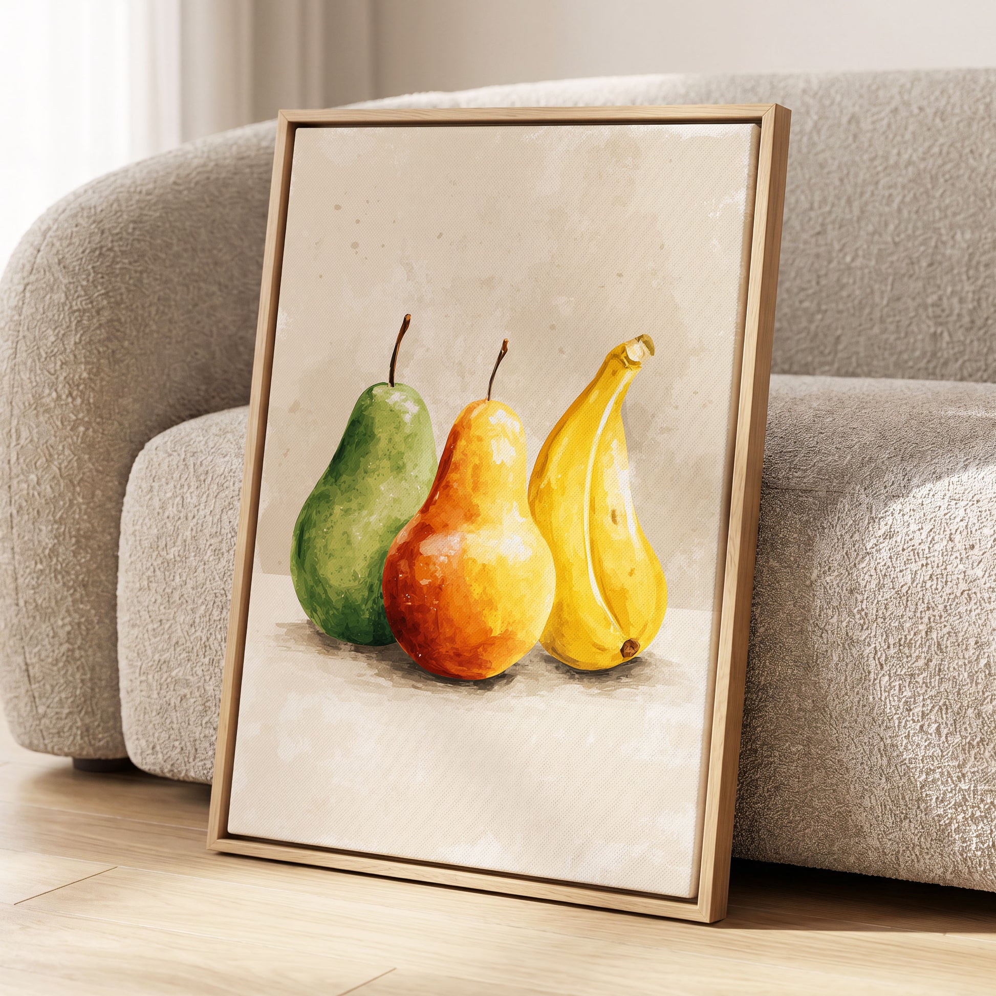 Sunlit Fruit Trio, green, beige, yellow nature wall art displayed in a styled interior, gallery view 8