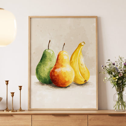 Sunlit Fruit Trio, green, beige, yellow nature wall art displayed in a styled interior, gallery view 9