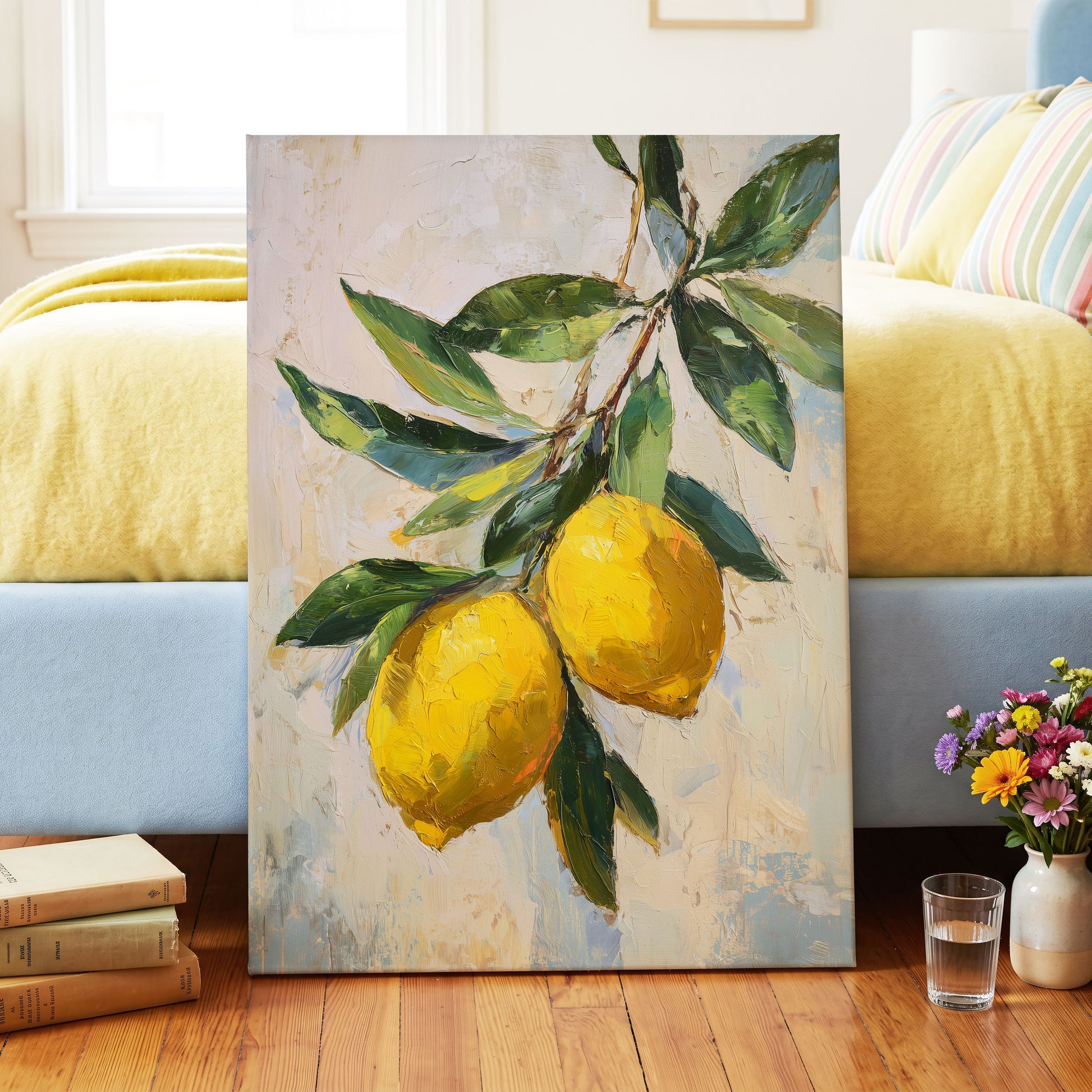 Sunlit Lemon Bough – canvas wall art in a styled interior, gallery view 2