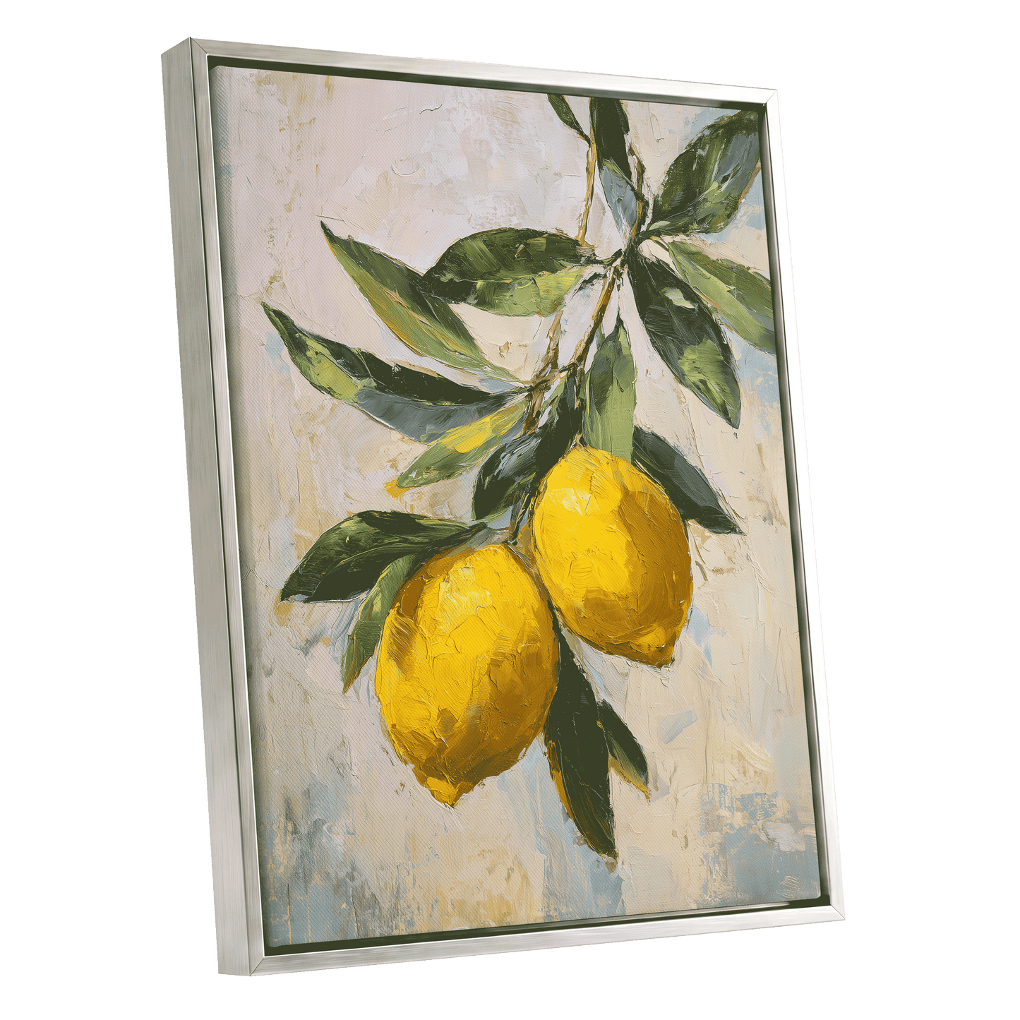 Sunlit Lemon Bough – silver framed canvas option