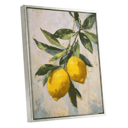 Sunlit Lemon Bough – silver framed canvas option