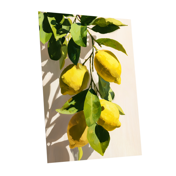 Sunlit Lemon Bough, green, yellow, beige nature wall art shown as a unframed poster wall art print