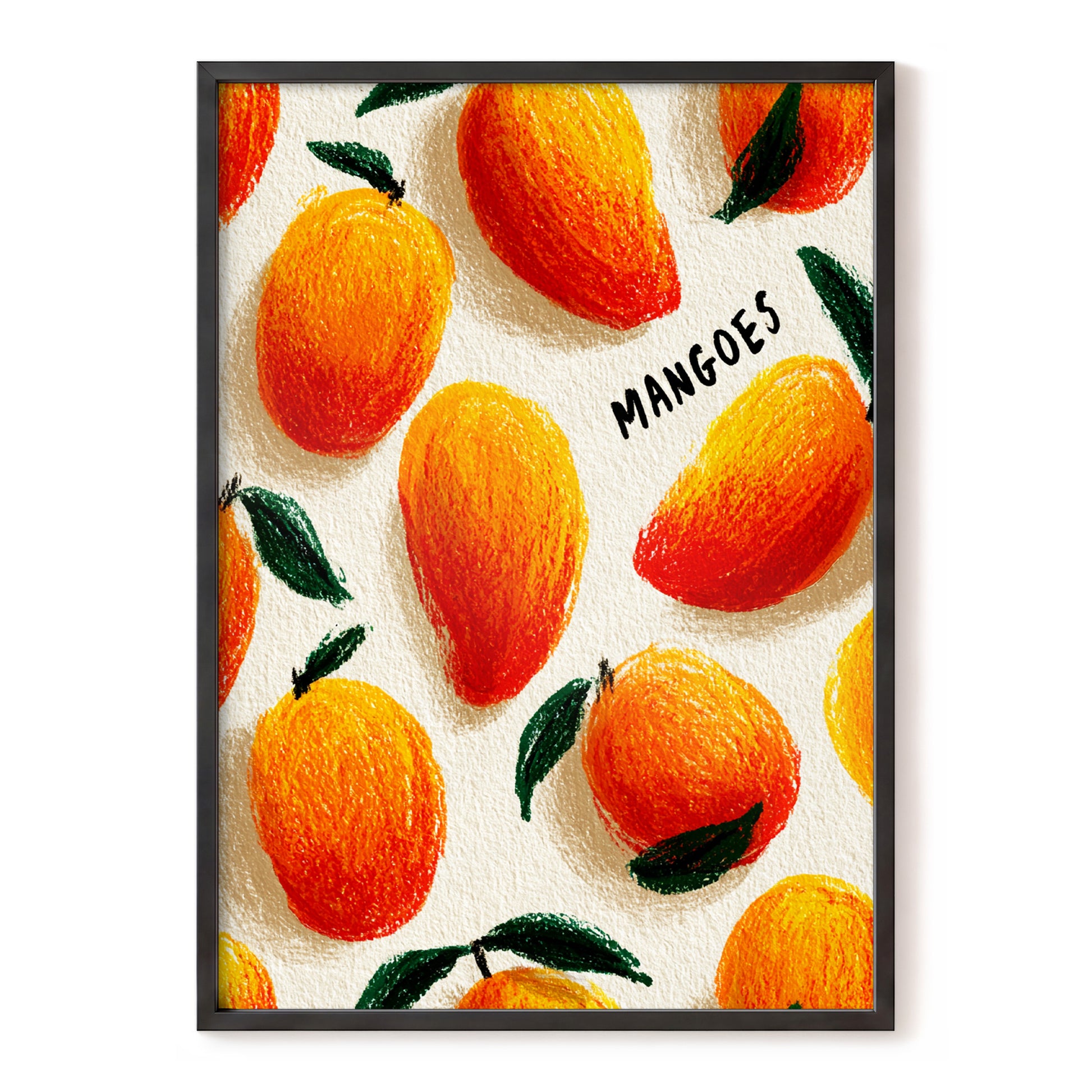 Sunlit Mangoes, orange, yellow, green nature wall art, front artwork view