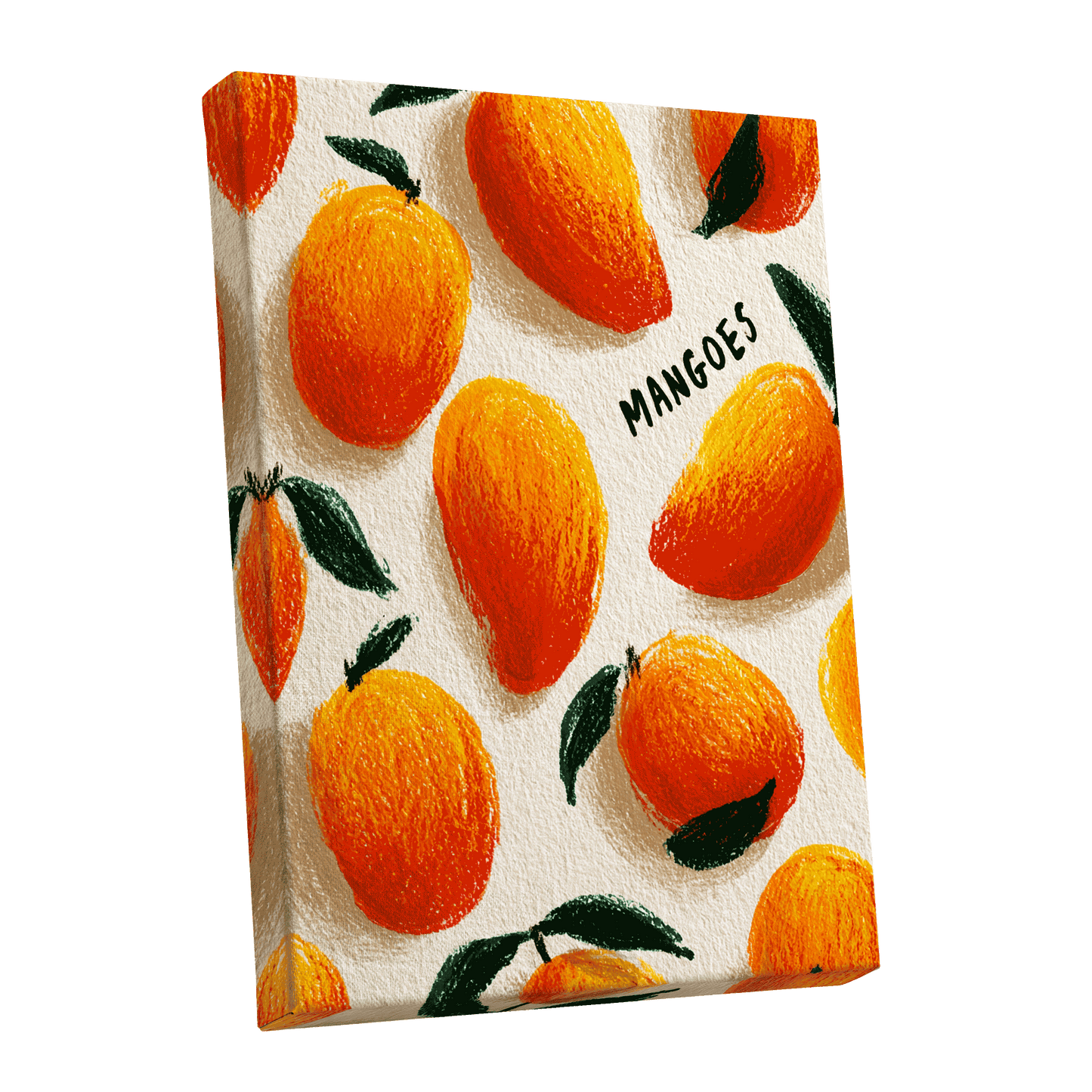 Sunlit Mangoes, orange, yellow, green nature wall art shown as a stretched canvas wall art