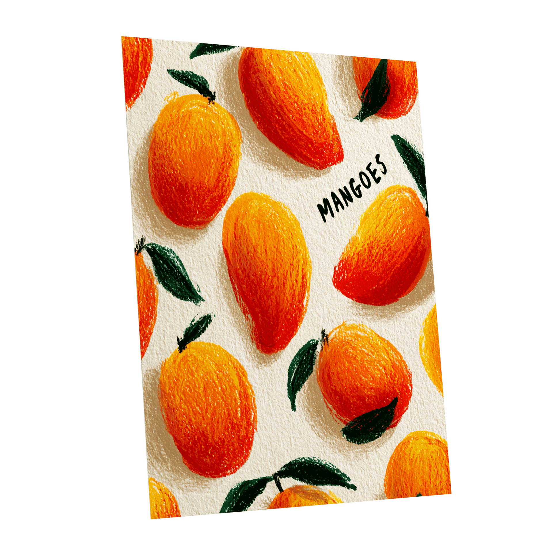 Sunlit Mangoes, orange, yellow, green nature wall art shown as a unframed poster wall art print