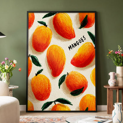 Sunlit Mangoes, orange, yellow, green nature wall art displayed in a styled interior, gallery view 4
