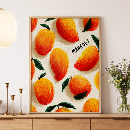 Sunlit Mangoes, orange, yellow, green nature wall art displayed in a styled interior, gallery view 5