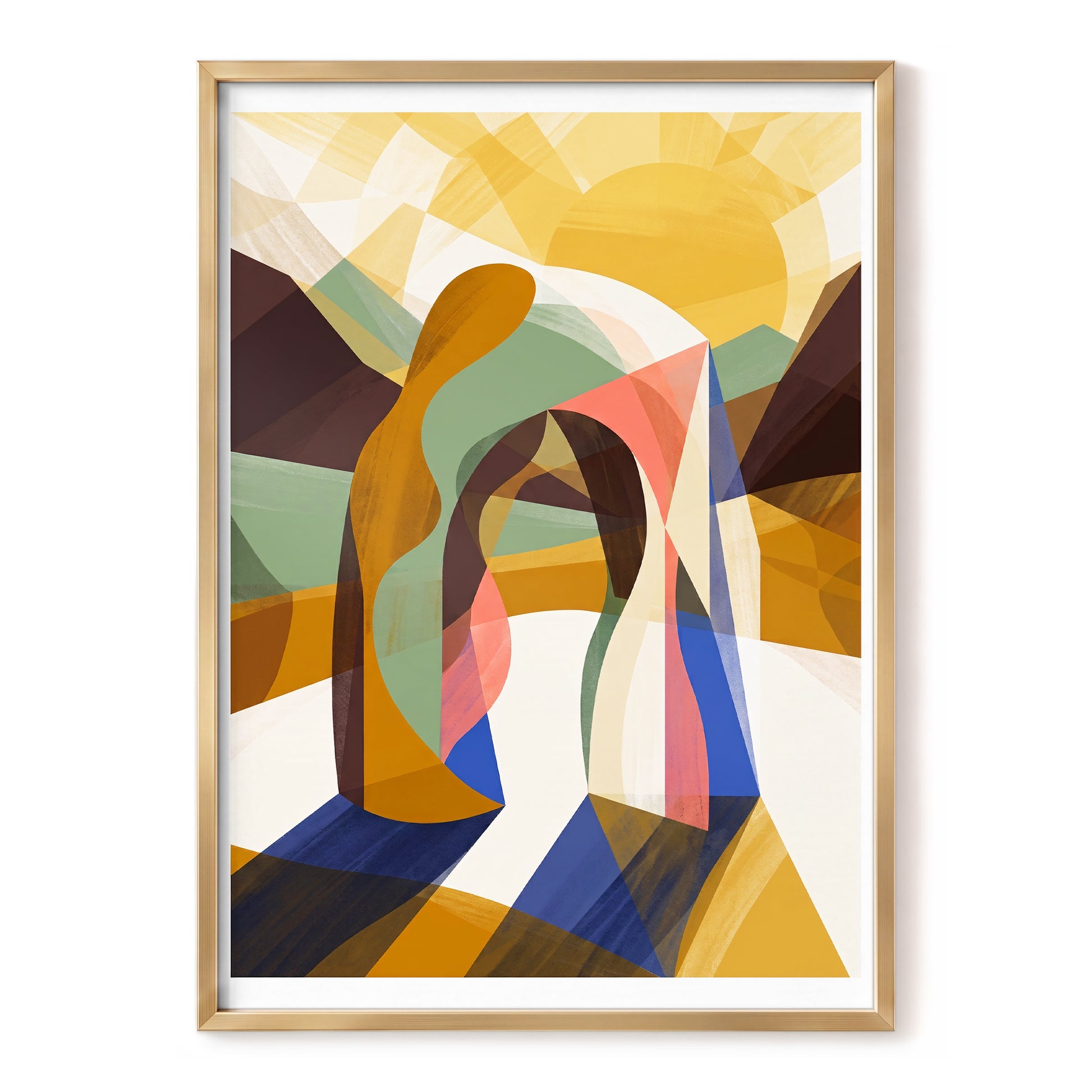 Sunlit Passage, gold, brown, beige abstract wall art, front artwork view