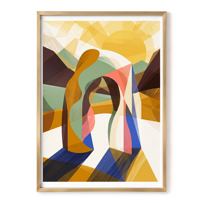Sunlit Passage, gold, brown, beige abstract wall art, front artwork view