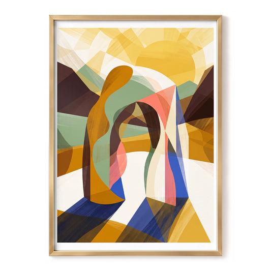 Sunlit Passage, gold, brown, beige abstract wall art, front artwork view