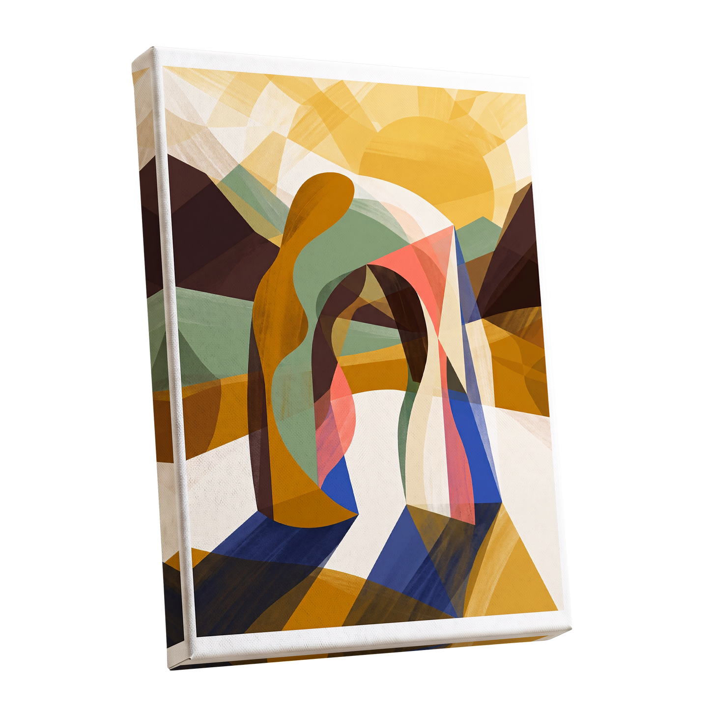 Sunlit Passage, gold, brown, beige abstract wall art shown as a stretched canvas wall art