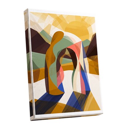 Sunlit Passage, gold, brown, beige abstract wall art shown as a stretched canvas wall art