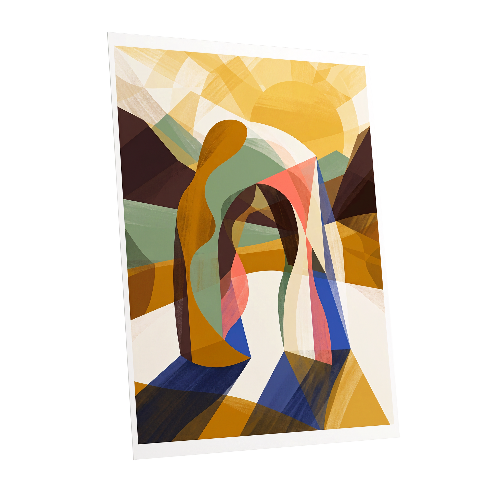 Sunlit Passage, gold, brown, beige abstract wall art shown as a unframed poster wall art print