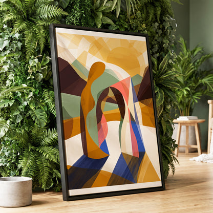 Sunlit Passage, gold, brown, beige abstract wall art displayed in a styled interior, gallery view 1