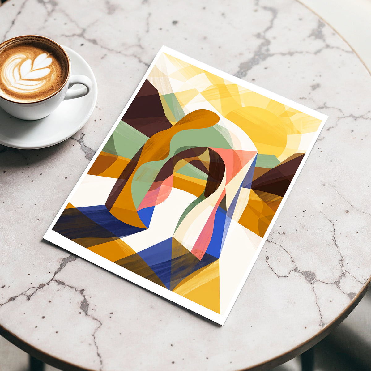 Sunlit Passage, gold, brown, beige abstract wall art displayed in a styled interior, gallery view 3
