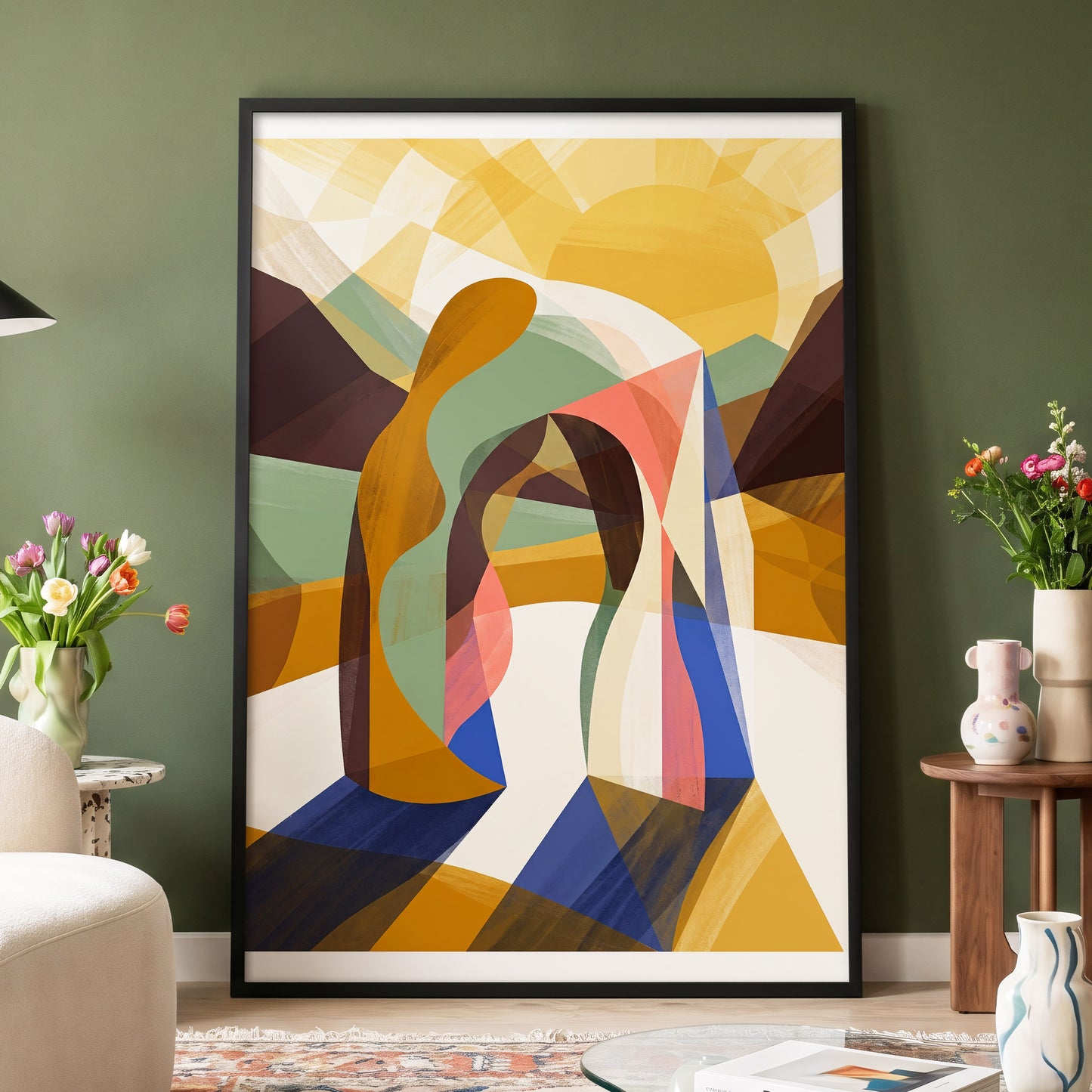 Sunlit Passage, gold, brown, beige abstract wall art displayed in a styled interior, gallery view 4