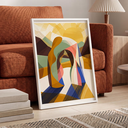 Sunlit Passage, gold, brown, beige abstract wall art displayed in a styled interior, gallery view 6