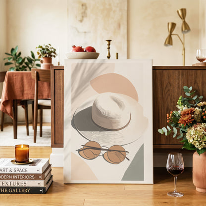 Sunlit Riviera, beige, brown, black minimalist wall art on canvas displayed in a styled interior, gallery view 2