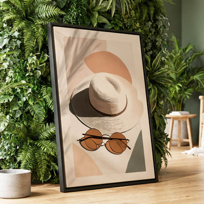 Sunlit Riviera, beige, brown, black minimalist wall art displayed in a styled interior, gallery view 1