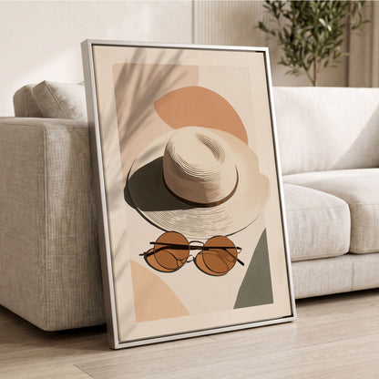 Sunlit Riviera, beige, brown, black minimalist wall art displayed in a styled interior, gallery view 2