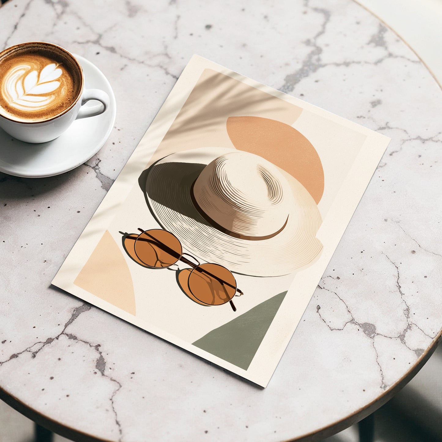 Sunlit Riviera, beige, brown, black minimalist wall art displayed in a styled interior, gallery view 3