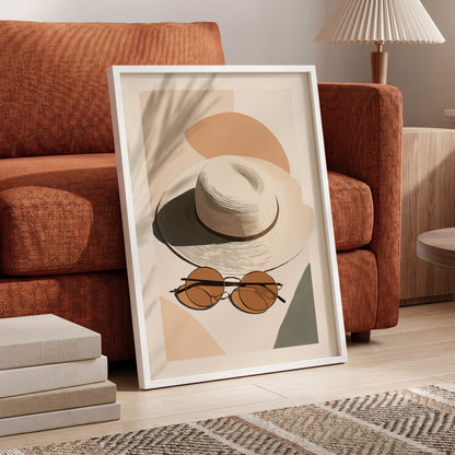 Sunlit Riviera, beige, brown, black minimalist wall art displayed in a styled interior, gallery view 6