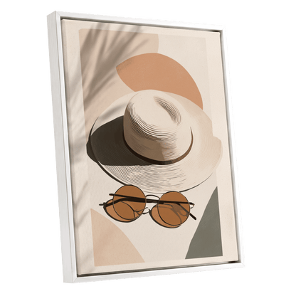 Sunlit Riviera, beige, brown, black minimalist wall art shown as a white framed canvas wall art