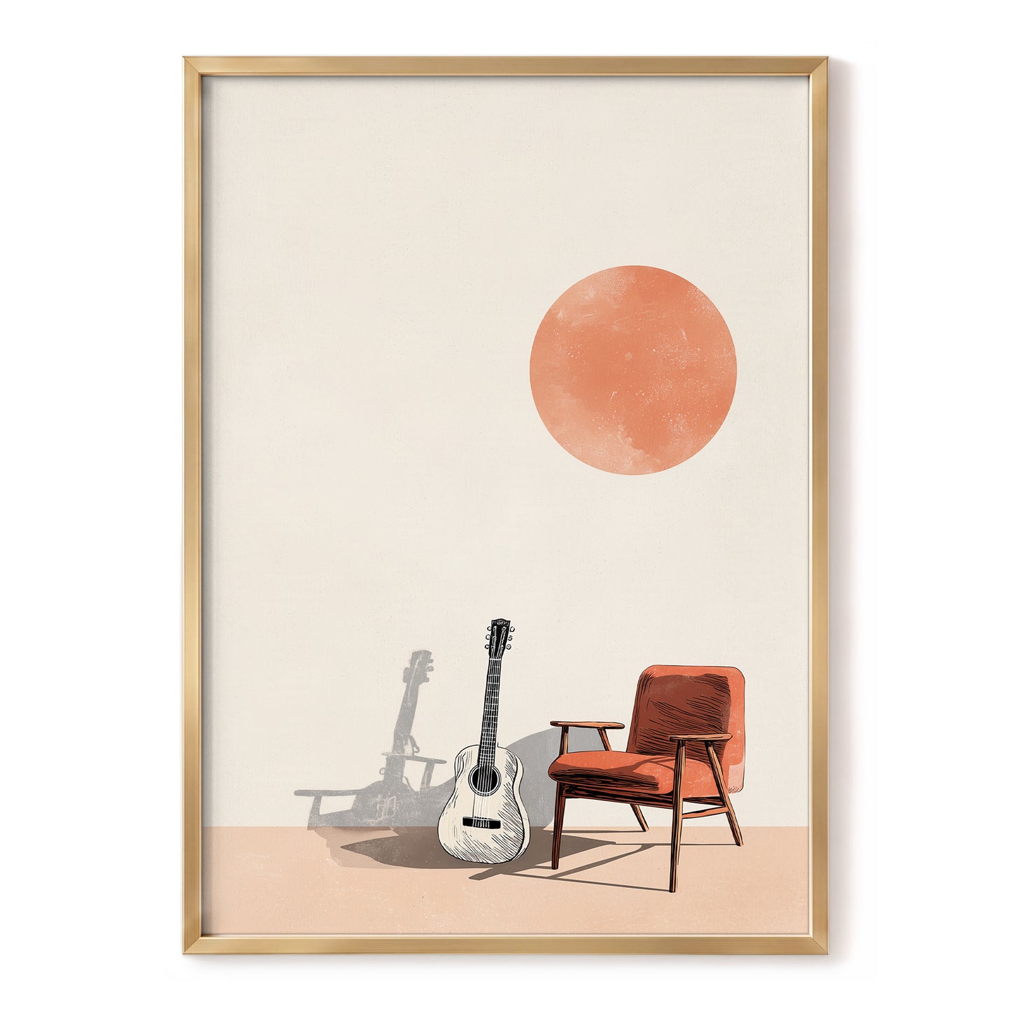 Sunlit Strings, beige, orange, brown minimalist wall art, front artwork view