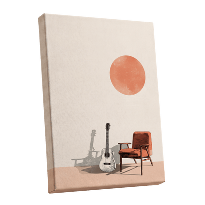 Sunlit Strings, beige, orange, brown minimalist wall art shown as a stretched canvas wall art