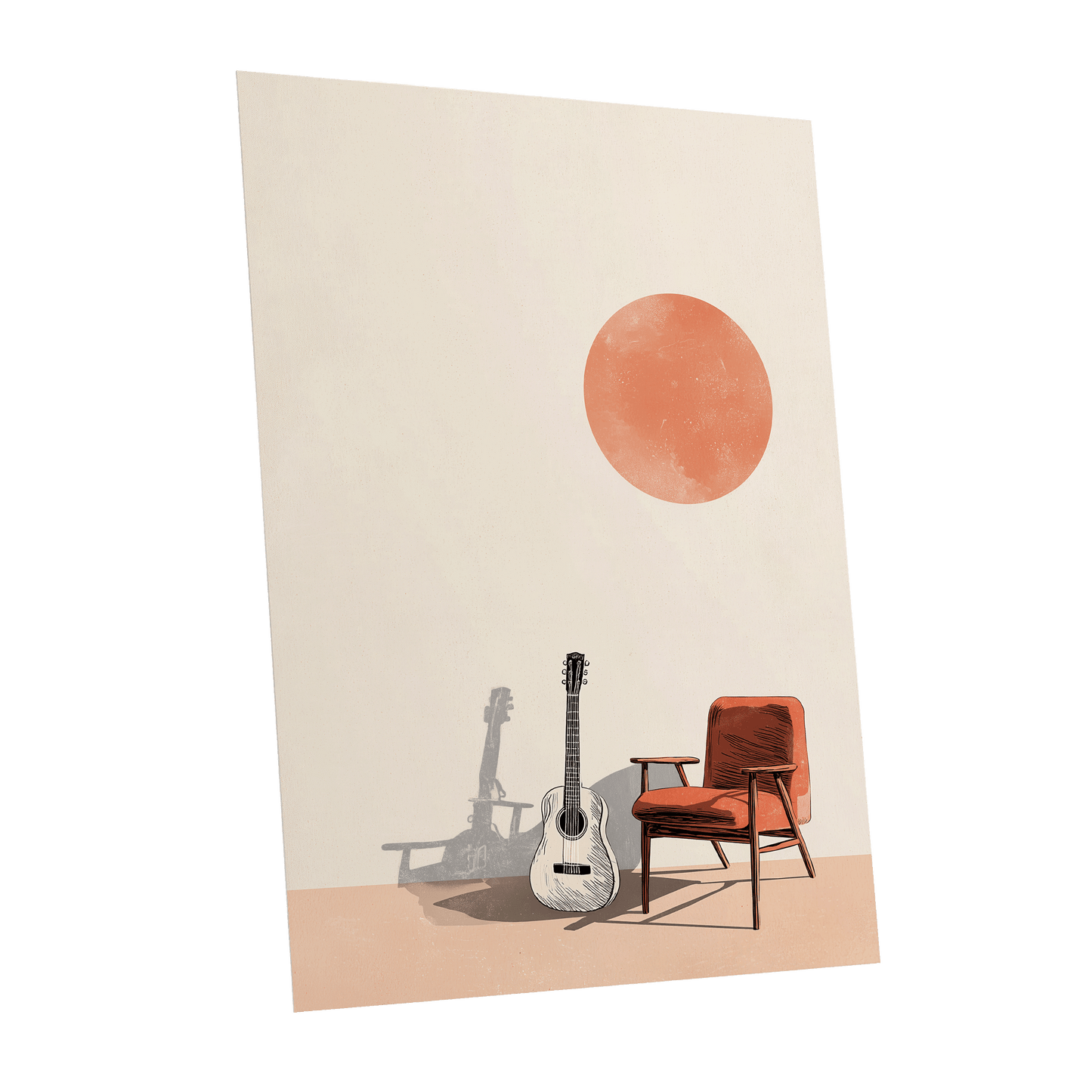 Sunlit Strings, beige, orange, brown minimalist wall art shown as a unframed poster wall art print