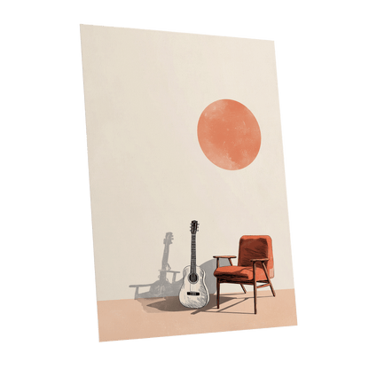 Sunlit Strings, beige, orange, brown minimalist wall art shown as a unframed poster wall art print