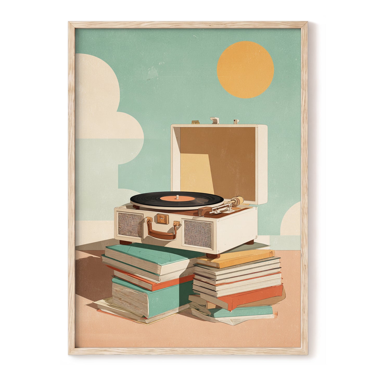 Sunlit Vinyl Stories, green, beige, brown minimalist wall art, front artwork view