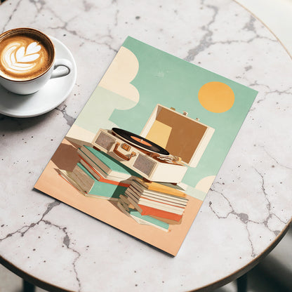 Sunlit Vinyl Stories, green, beige, brown minimalist wall art displayed in a styled interior, gallery view 3