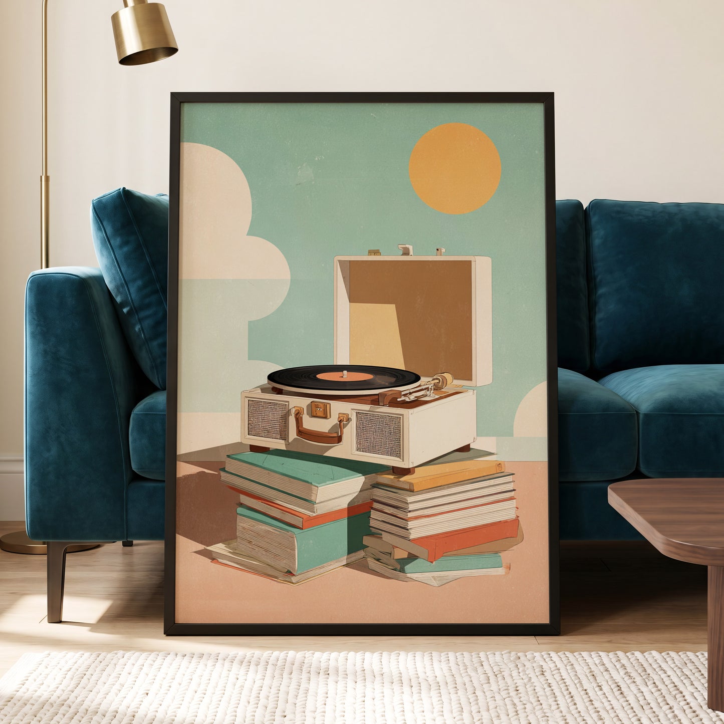 Sunlit Vinyl Stories, green, beige, brown minimalist wall art displayed in a styled interior, gallery view 6