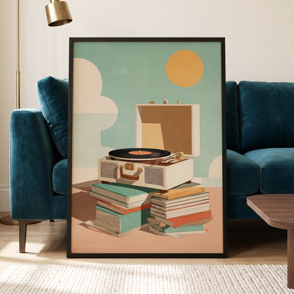 Sunlit Vinyl Stories, green, beige, brown minimalist wall art displayed in a styled interior, gallery view 6