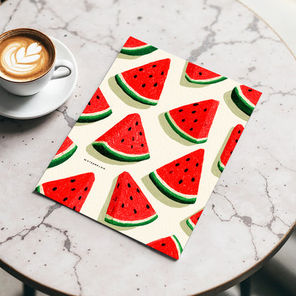 Sunlit Watermelon Parade, red, green, beige nature wall art displayed in a styled interior, gallery view 3